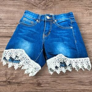 Kids Blue Denim Shorts with Lace Trim